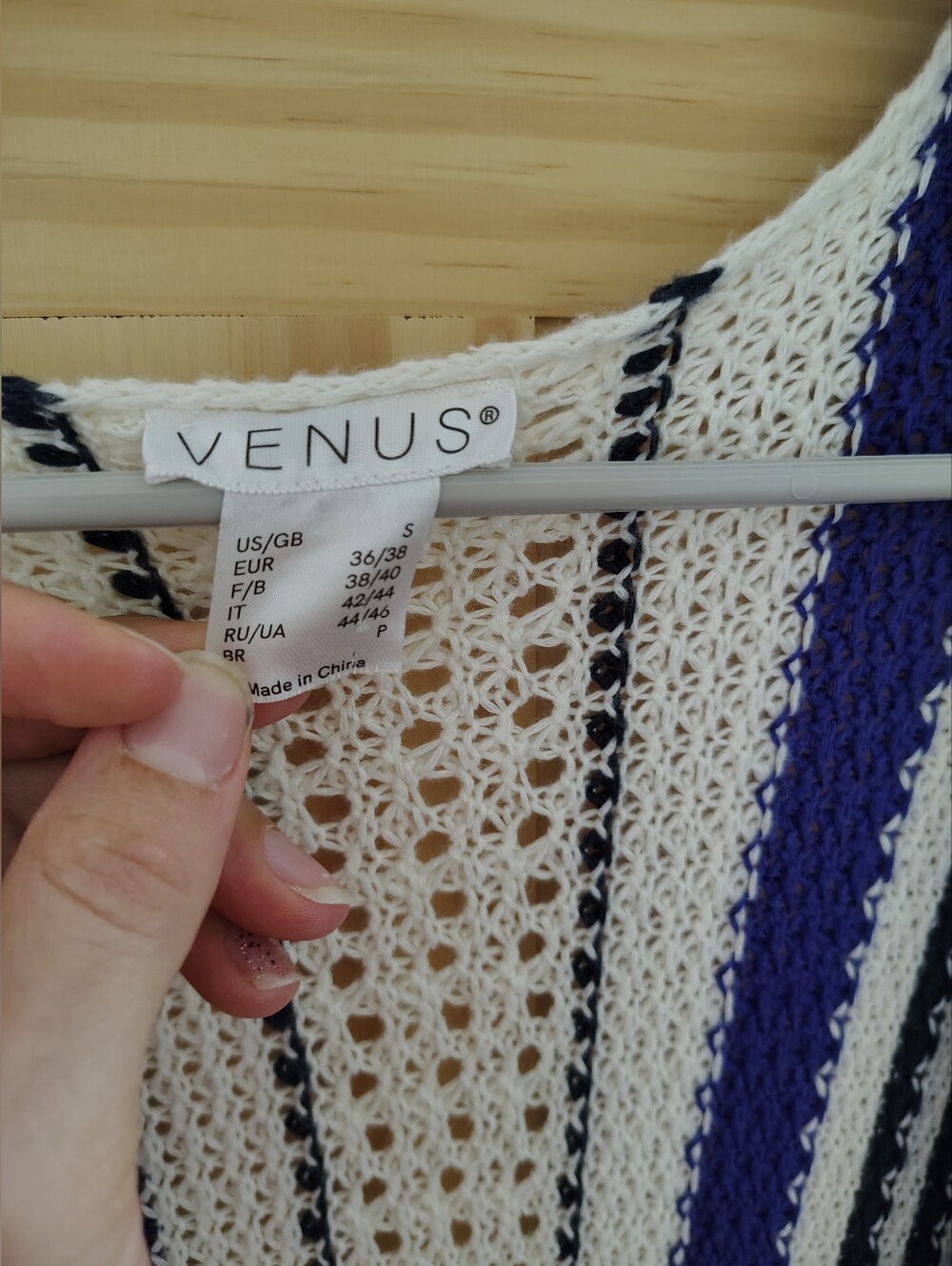 VENUS Navy Blue Indigo and Ivory Striped Crochet Maxi Duster Sweater Duster - Picture 4 of 5